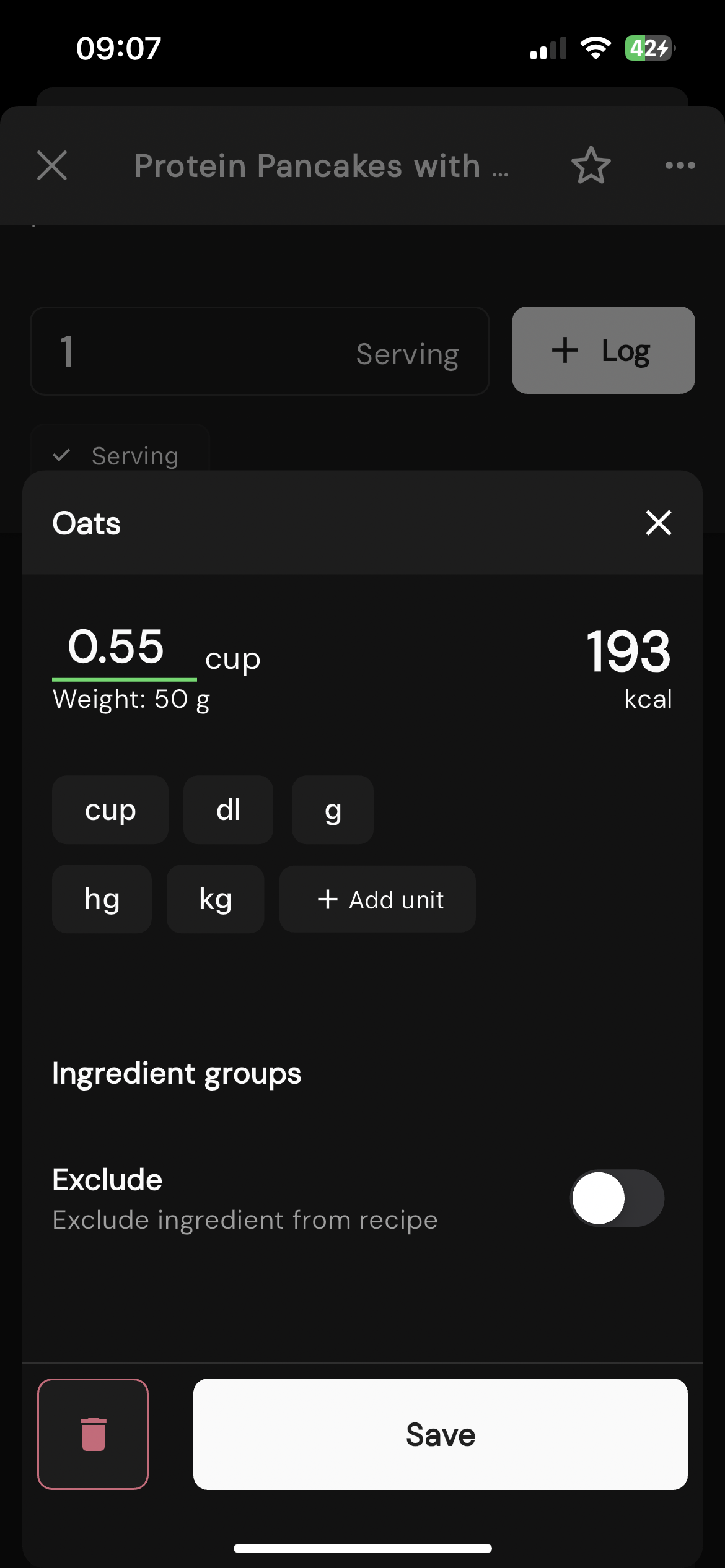 Create custom units for all foods to make it even faster to log your meals.
